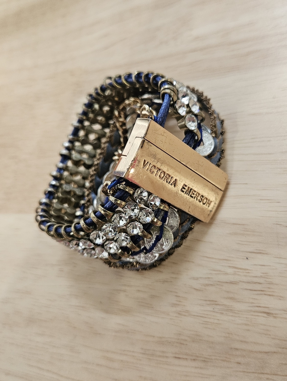 Vintage Victoria Emerson Multi Row Beads Rhinestones Magnet Bracelet